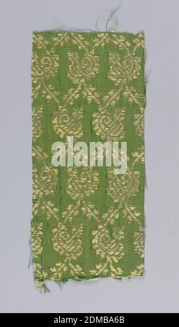 Fragment, Medium: silk and metal, Green silk brocaded in gold., Italy, late 16th–early 17th century, woven textiles, Fragment Stock Photo