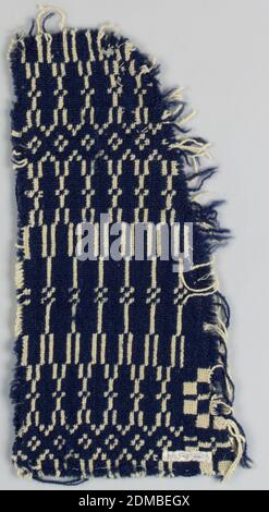 Coverlet fragment, Medium: wool, cotton Technique: double cloth, Border fragment showing traditional linear geometric border. In very dark blue indigo-dyed wool with unbleached, undyed cotton., USA, 19th century, woven textiles, Coverlet fragment Stock Photo