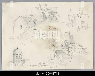 Sketches from Château de Blois, Arnold William Brunner, American, 1857–1925, Graphite on paper, Sketches of buildings, rooftops with chimneys, lower right, Victorian-era house., USA, 1883, architecture, Drawing Stock Photo