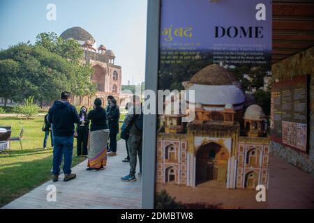 New Delhi, India. 16th Dec, 2020. Media personnel at the Interpretation centre of the tomb during the event.Organised by the InterGlobe Foundation that partnered with the Aga Khan Trust for Culture (AKTC) in 2014 to conserve and restore Abdur Rahim Khan-E-Khanan's tomb, a monument owned and protected by the Archaeological Survey of India. A media preview of Rahim's Tomb on completion of its renovation was held at Nizamuddin East. Credit: Pradeep Gaur/SOPA Images/ZUMA Wire/Alamy Live News Stock Photo