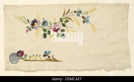 Design for the Embroidery of a Man's Waistcoat, Brush and gouache on paper, Bunch of flowers over a border, in which flowers alternate with a motif composed of binds and leaves., France, 1780–1790, Drawing Stock Photo