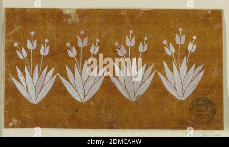 Design for an Embroidered or Woven Horizontal Border of the 'Fabrique de St. Ruf', Fabrique de Saint Ruf, Lyon, France, Brush and white gouache on glazed tracing paper, A row of four plants., France, 1805–1815, Drawing Stock Photo