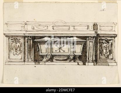 Altar mensa. Pen and brown ink, brush and brown wash, graphite on off ...