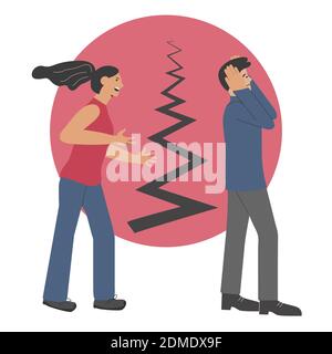 A quarrel between a man and a woman. The wife shouts at her husband. Split in the family. Vector illustration Stock Vector