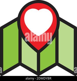 Heart pin map icon, Love symbol Valentine Day. Map pointer. Vector ...