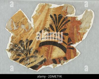 Sidewall - fragment, Block-printed, Irregular fragment of empire border with drapery swags in cream, brown, and rust with black sprigs and bands superimposed. Printed in black, rust, light brown and off-white., USA, ca. 1805, Wallcoverings, Sidewall - fragment Stock Photo