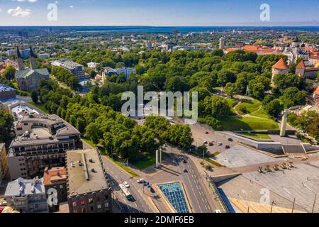 An aerial view of the Cross of Liberty in the Freedom square in Tallinn, Estonia Stock Photo