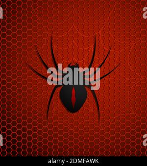 Black poisonous spider on red polygonal background. Dangerous insects. Vector Stock Vector
