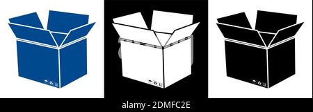empty open cardboard box with storage conditions signs. Delivery and transportation of goods from shops. Icon for the website. Black and white vector Stock Vector