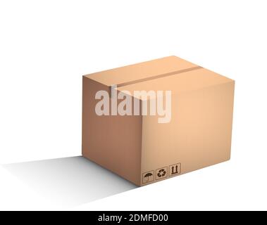 closed cardboard box in a realistic way. Delivery and transportation of goods from shops. Icon for the website. Color vector Stock Vector