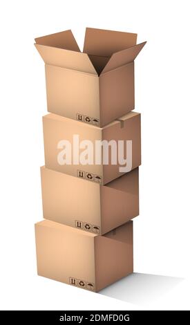 Cardboard boxes are stacked one on one. Storage of goods in warehouses. Realistic vector on white background Stock Vector