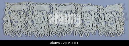 Fragment, Medium: cotton Technique: crochet, Crocheted lace border with conventionalized floral repeated five times., Ireland, 19th century, knotted, knitted and crocheted textiles, Fragment Stock Photo