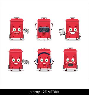 Plastic trash can cartoon character are playing games with various cute emoticons. Vector illustration Stock Vector