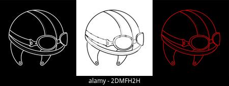 Icon. Leather motorcycle helmet in old style with goggles. Vector Stock Vector