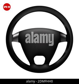realistic car steering wheel. Spare parts and modernization. Correct position of the driver hands on steering wheel. Driver and pedestrian safety. Tra Stock Vector