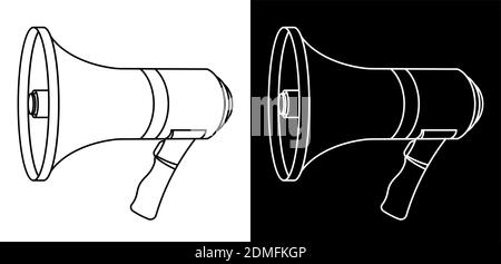 megaphone, cinema director loudspeaker. Speeches of the speaker at rallies, strikes and meetings. Black and white vector Stock Vector