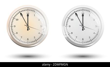 mechanical wall clock with a round dial. Measuring time. Countdown to the new year 2021. Realistic vector on white background Stock Vector