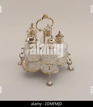 Cruet set with stand, Silver, glass, London, England, 1765, metalwork, Decorative Arts, Cruet set with stand Stock Photo