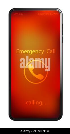 realistic smartphone calling 911 number. Rescue service, ambulance, police, fire department. Human actions in emergency situation. Realistic vector on Stock Vector