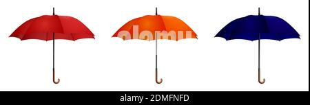 set of bright umbrellas. Good autumn mood. Health protection in rainy weather. Realistic vector Stock Vector