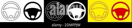 steering wheel. Correct position of driver hands on steering wheel. Driver and pedestrian safety. Training, instruction. Black and white vector Stock Vector