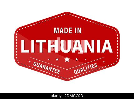 MADE IN LITHUANIA, guarantee quality. Label, sticker or trademark. Vector illustration. Flat style. Stock Vector