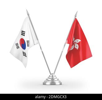 Hong Kong and South Korea table flags isolated on white 3D rendering Stock Photo