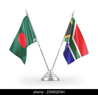 South Africa and Bangladesh table flags isolated on white 3D rendering Stock Photo