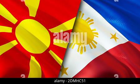 North Macedonia and Philippines flags. 3D Waving flag design. North Macedonia Philippines flag, picture, wallpaper. North Macedonia vs Philippines ima Stock Photo