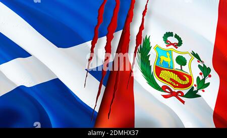 Peru and Scotland flags with scar concept. Waving flag,3D rendering ...