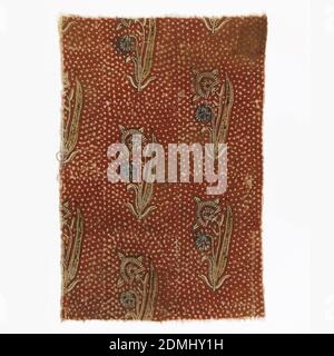 Fragment, Medium: cotton Technique: plain weave; block printed using mordants and immersion dyeing, Poppy-like plants arranged in staggered rows on a red with white dotted background., India, 18th century, printed, dyed & painted textiles, Fragment Stock Photo