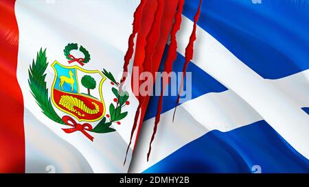Scotland and Peru flags with scar concept. Waving flag,3D rendering ...