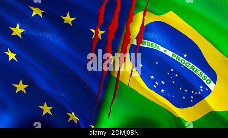 European Union and Brazil flags. 3D Waving flag design. European Union  Brazil flag, picture, wallpaper. European Union vs Brazil image,3D  rendering. E Stock Photo - Alamy