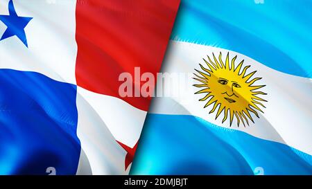 Panama and Argentina flags. 3D Waving flag design. Panama Argentina flag, picture, wallpaper. Panama vs Argentina image,3D rendering. Panama Argentina Stock Photo