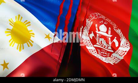 Afghanistan and Philippines flags with scar concept. Waving flag,3D ...