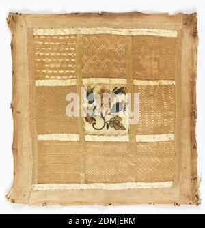 Sampler, Medium: linen, silk Technique: needle lace, Square sampler with eight small squares of different patterns. Cream silk satin lining., England, ca. 1790, lace, Sampler Stock Photo