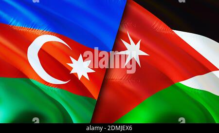 Azerbaijan and Jordan flags. 3D Waving flag design. Azerbaijan Jordan flag, picture, wallpaper. Azerbaijan vs Jordan image,3D rendering. Azerbaijan Jo Stock Photo