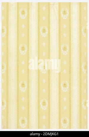 Sidewall - sample, Machine-printed, Floral stripe, printed in shades of yellow and white., USA, 1907–08, Wallcoverings, Sidewall - sample Stock Photo