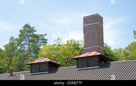 Dachau, Bavaria, Germany - July 13, 2020: Building of the crematoriums and gas chamber of the concentration camp of Dachau Stock Photo