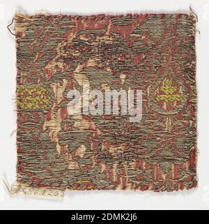 Fragment, Medium: silk and metal thread, Red and green silk with metal thread., 17th century, woven textiles, Fragment Stock Photo