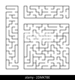 Black abstract labyrinth. A set of three puzzles. An interesting and useful game for children. Simple flat vector illustration isolated on white backg Stock Vector