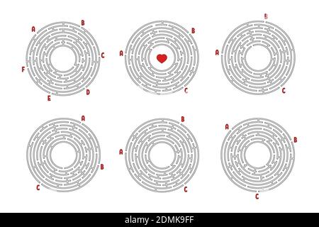 A set of round mazes. Game for kids. Puzzle for children. Labyrinth conundrum. Flat vector illustration isolated on white background. Stock Vector
