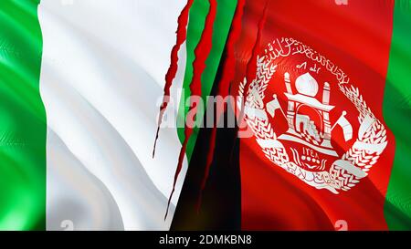 Nigeria and Afghanistan flags with scar concept. Waving flag,3D rendering. Nigeria and Afghanistan conflict concept. Nigeria Afghanistan relations con Stock Photo