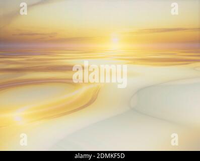 Golden sunrise or sunset reflected on calm water Stock Photo