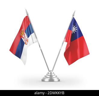 Taiwan and Serbia table flags isolated on white 3D rendering Stock Photo