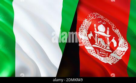 Nigeria and Afghanistan flags. 3D Waving flag design. Nigeria Afghanistan flag, picture, wallpaper. Nigeria vs Afghanistan image,3D rendering. Nigeria Stock Photo