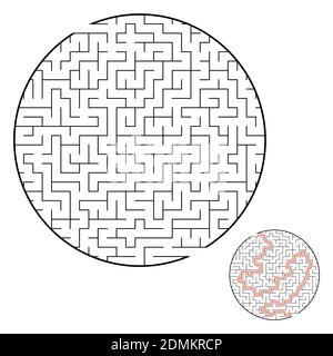 Difficult round labyrinth. Game for kids. Puzzle for children. One entrance, one exit. Labyrinth conundrum. Flat vector illustration isolated on white Stock Vector