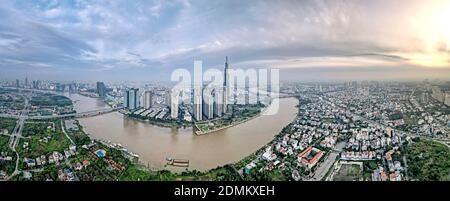 Ho Chi Minh City, Vietnam - October 27, 2020: Beautiful view from above of the Landmark 81 building in Ho Chi Minh City, Vietnam.