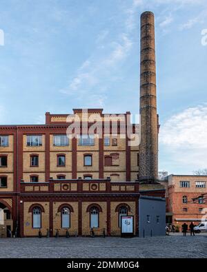 Former Pfefferberg Brewery. Historic Old Brick Building & Chimney In Prenzlauer Berg, Berlin. Exterior & facade Stock Photo