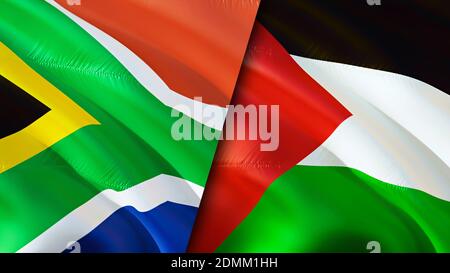 South Africa and Palestine flags. 3D Waving flag design. South Africa Palestine flag, picture, wallpaper. South Africa vs Palestine image,3D rendering Stock Photo